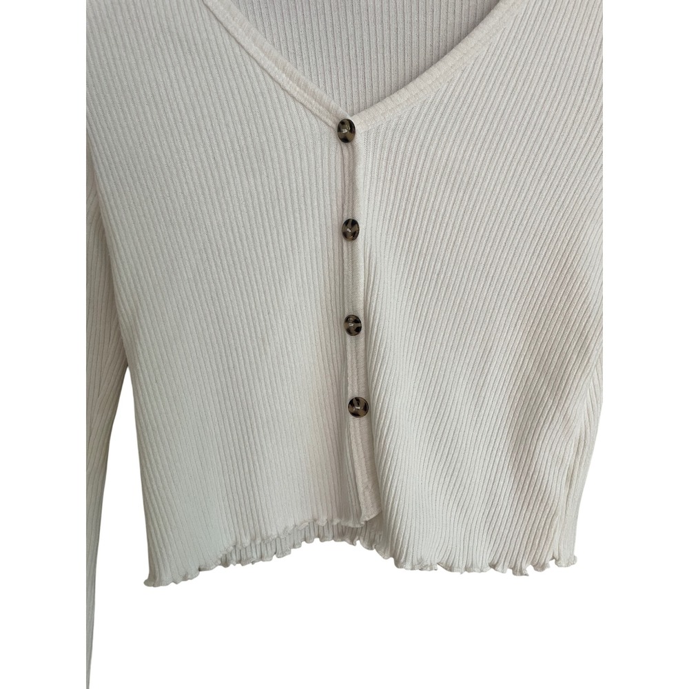 White Cardigan Women's Medium Live in the Moment Ribbed Cropped Coquette Cottage - Picture 3 of 7